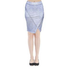 Damask Pattern Wallpaper Blue Midi Wrap Pencil Skirt