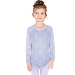 Damask Pattern Wallpaper Blue Kids  Long Sleeve Tee