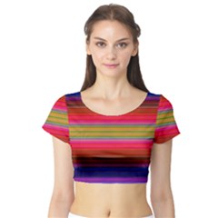 Fiesta Stripe Colorful Neon Background Short Sleeve Crop Top (tight Fit) by Amaryn4rt