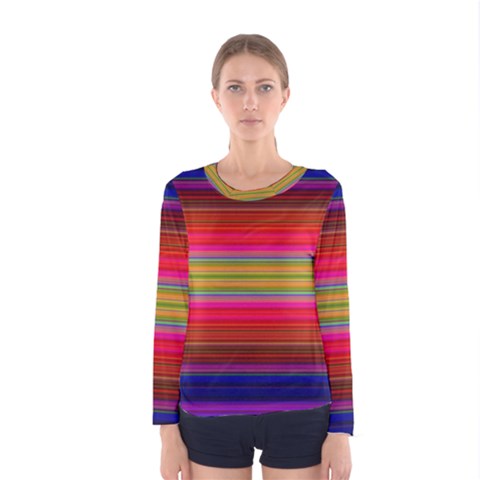 Fiesta Stripe Colorful Neon Background Women s Long Sleeve Tee by Amaryn4rt