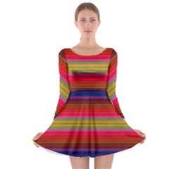 Fiesta Stripe Colorful Neon Background Long Sleeve Skater Dress by Amaryn4rt