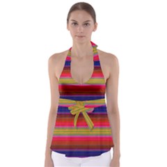 Fiesta Stripe Colorful Neon Background Babydoll Tankini Top