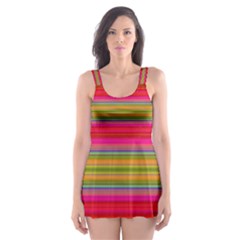 Fiesta Stripe Colorful Neon Background Skater Dress Swimsuit