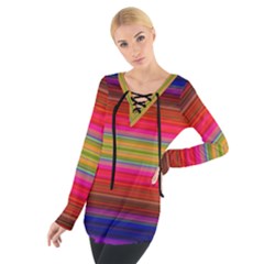 Fiesta Stripe Colorful Neon Background Women s Tie Up Tee by Amaryn4rt