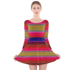 Fiesta Stripe Colorful Neon Background Long Sleeve Velvet Skater Dress