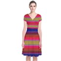 Fiesta Stripe Colorful Neon Background Short Sleeve Front Wrap Dress View1