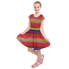 Fiesta Stripe Colorful Neon Background Kids  Short Sleeve Dress