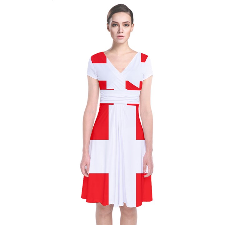 Flag Of Switzerland Short Sleeve Front Wrap Dress