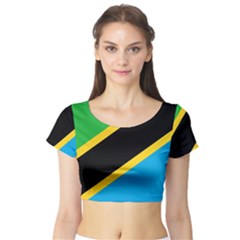 Flag Of Tanzania Short Sleeve Crop Top (tight Fit) by Amaryn4rt