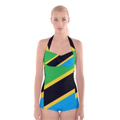 Flag Of Tanzania Boyleg Halter Swimsuit  by Amaryn4rt