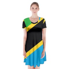 Flag Of Tanzania Short Sleeve V-neck Flare Dress