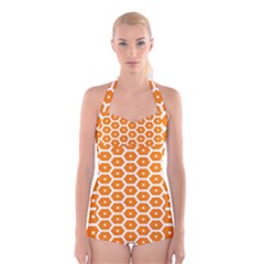 Golden Be Hive Pattern Boyleg Halter Swimsuit 