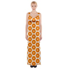 Golden Be Hive Pattern Maxi Thigh Split Dress