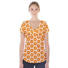 Golden Be Hive Pattern Short Sleeve Front Detail Top