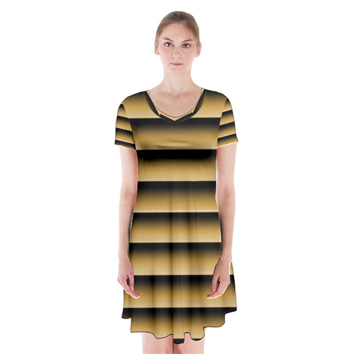 Golden Line Background Short Sleeve V-neck Flare Dress