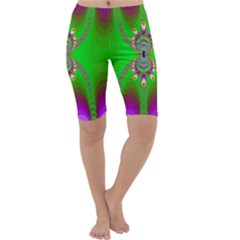 Green And Purple Fractal Cropped Leggings 