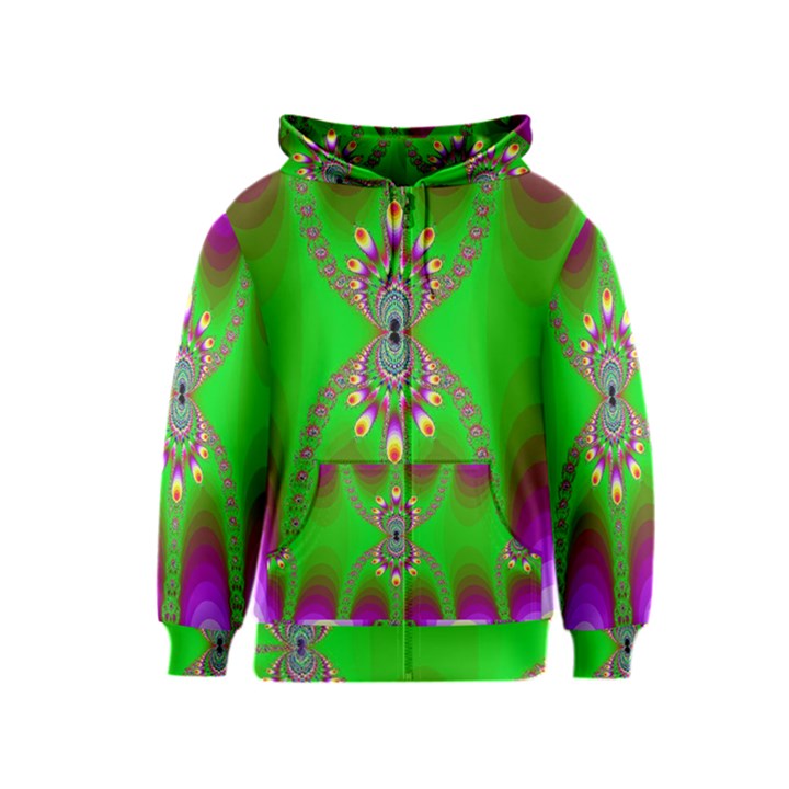 Green And Purple Fractal Kids  Zipper Hoodie