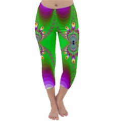 Green And Purple Fractal Capri Winter Leggings 