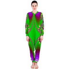 Green And Purple Fractal Onepiece Jumpsuit (ladies) 