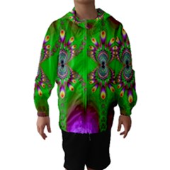 Green And Purple Fractal Hooded Wind Breaker (kids)