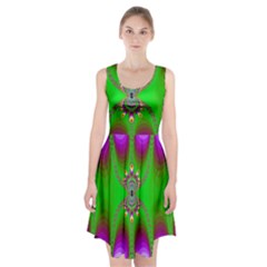 Green And Purple Fractal Racerback Midi Dress