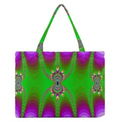 Green And Purple Fractal Medium Zipper Tote Bag