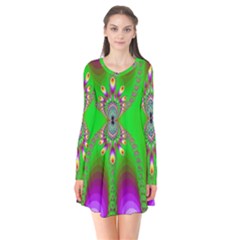 Green And Purple Fractal Flare Dress