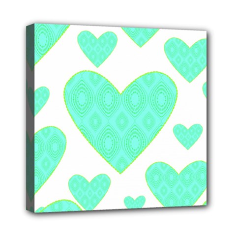 Green Heart Pattern Mini Canvas 8  X 8 