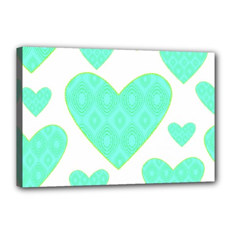 Green Heart Pattern Canvas 18  X 12 