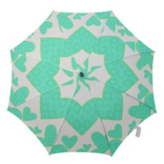 Green Heart Pattern Hook Handle Umbrellas (large) by Amaryn4rt