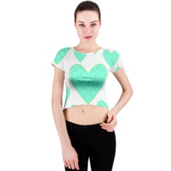 Green Heart Pattern Crew Neck Crop Top