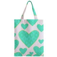 Green Heart Pattern Zipper Classic Tote Bag