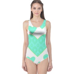 Green Heart Pattern One Piece Swimsuit