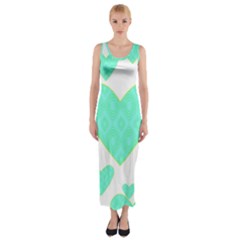 Green Heart Pattern Fitted Maxi Dress