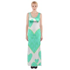 Green Heart Pattern Maxi Thigh Split Dress