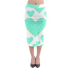 Green Heart Pattern Midi Pencil Skirt