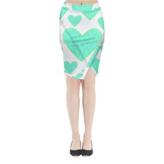 Green Heart Pattern Midi Wrap Pencil Skirt