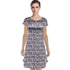 Welcome Letters Pattern Cap Sleeve Nightdress by dflcprintsclothing