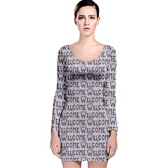 Welcome Letters Pattern Long Sleeve Velvet Bodycon Dress