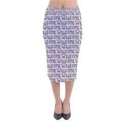 Welcome Letters Pattern Velvet Midi Pencil Skirt