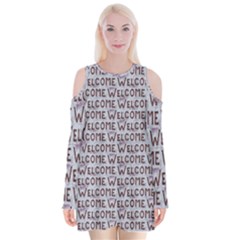 Welcome Letters Pattern Velvet Long Sleeve Shoulder Cutout Dress