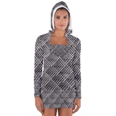 Grid Wire Mesh Stainless Rods Rods Raster Women s Long Sleeve Hooded T-shirt