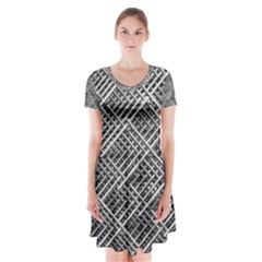 Grid Wire Mesh Stainless Rods Rods Raster Short Sleeve V-neck Flare Dress