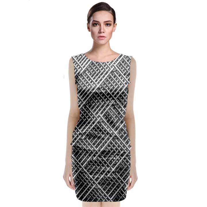 Grid Wire Mesh Stainless Rods Rods Raster Sleeveless Velvet Midi Dress