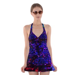 Grunge Abstract Halter Swimsuit Dress