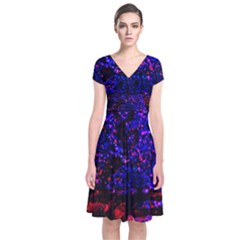 Grunge Abstract Short Sleeve Front Wrap Dress