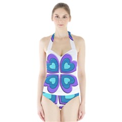 Light Blue Heart Images Halter Swimsuit