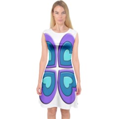 Light Blue Heart Images Capsleeve Midi Dress