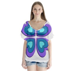 Light Blue Heart Images Flutter Sleeve Top