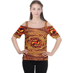 Orange Seamless Psychedelic Pattern Women s Cutout Shoulder Tee